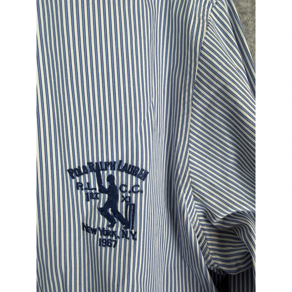 Vintage Polo Ralph Lauren Shirt Mens Large Striped NYC RL.CC Button Up Blue 90s